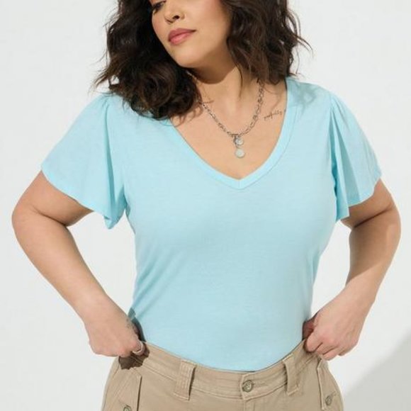 Torrid Flutter Sleeve Tee, blue 2x - Picture 1 of 3